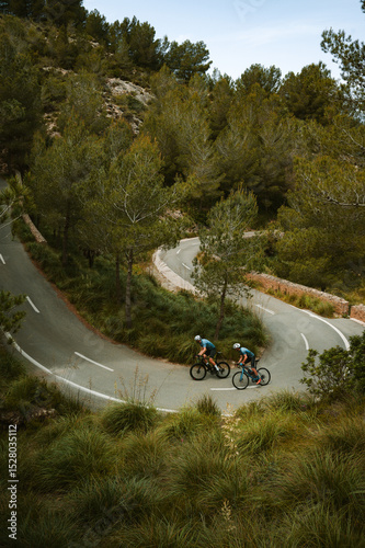 Group of racing cyclists with the road bike on Mallorca