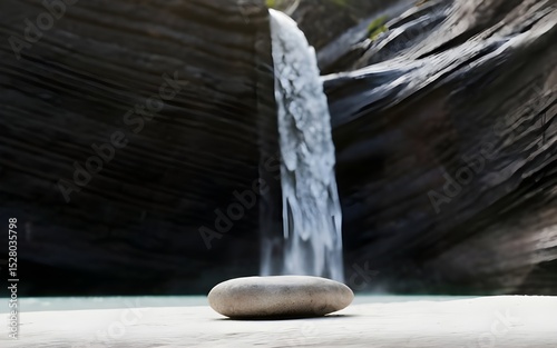 Nature backround for product placement, 3D waterfall landscape mockup backdrop for product and cosmetic presentation, backdrop photo for package or packaging box container
