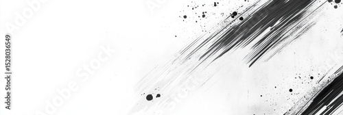 Abstract ink blots and brush strokes on white background