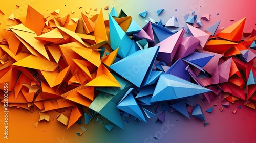 Colorful abstract design with fragmented geometric shapes.