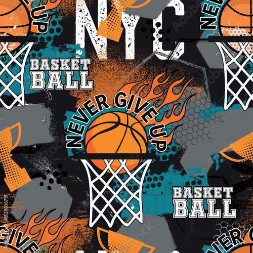 Abstract seamless grunge sport pattern pattern for textile. basketball  modern background .  Extreme boys wallpaper
