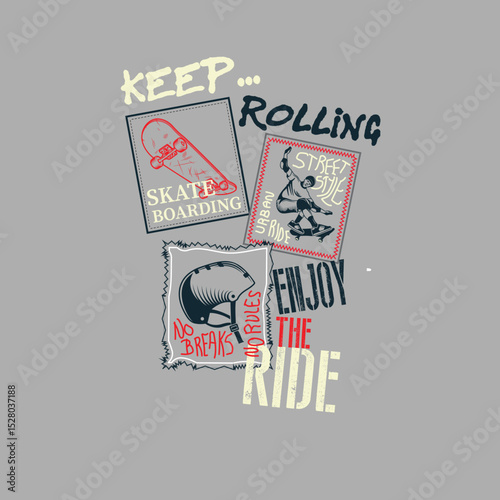 Keep Rolling Skate Board Badges vector graphic design