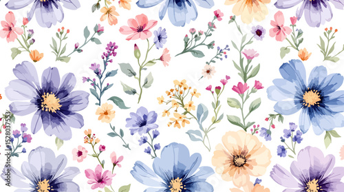 Flowers colorful watercolor Background