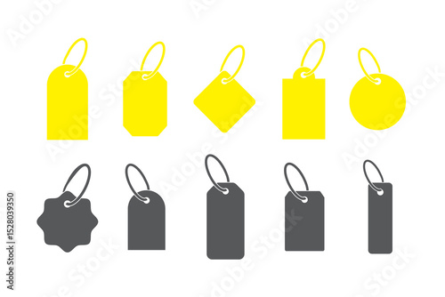 Print A set of realistic price tags on a transparent background. Cardboard labels with a thread. Gift labels on a rope. 1176