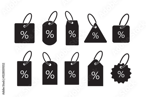 Set of discount coupon or shopping tag. Label with percentage, discount offer tag symbol. Black friday discount, sale label. Sale price tag with discount offer. Vector.