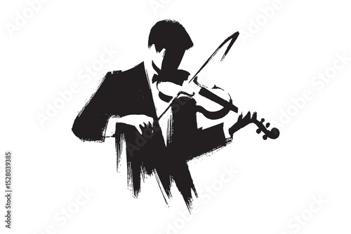 Man playing violin silhouette, bold ink brush style, vector illustration

