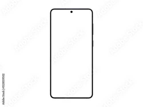 Photo of smartphone similar to android device with thin edge without background. Jetblack color. Template for mockup. Only frame, without screen	
