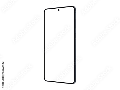 Photo of smartphone similar to android device with thin edge without background. Jetblack color. Template for mockup. Only frame, without screen	
