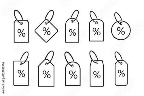 Set of discount coupon or shopping tag. Label with percentage, discount offer tag symbol. Black friday discount, sale label. Sale price tag with discount offer. Vector.