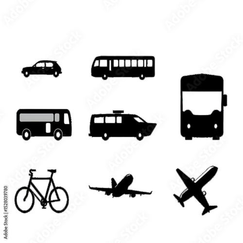 transportation icons set vector, black and white