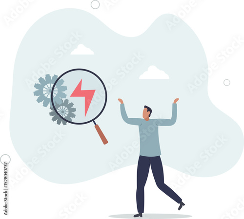 Analyze problem to fix the process, solving business issue for smooth workflow, project management or development concept. character life .