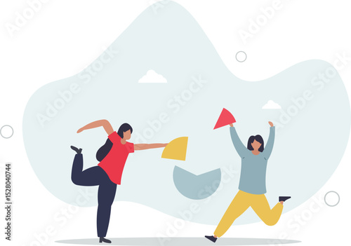 Market share percentage of industry sale, business competitor fight or battle to gain more sale concept. character life .