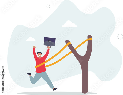 Entrepreneurship ready to launch new project or work improvement, boost career development, speed up business growth concept. character life .