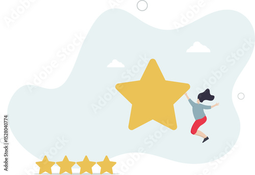 User experience, customer feedback stars rating or business and investment rating concept. character life .