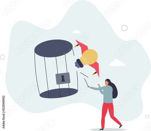Free your mind and let creativity idea and imagination fly, mindfulness thinking, break free to get solution for business problem concept. character life .
