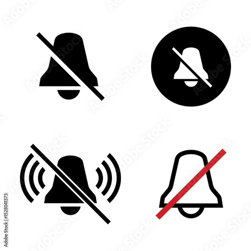 Vector Silent Notification Bell Icons, Flat, Line and Glyph