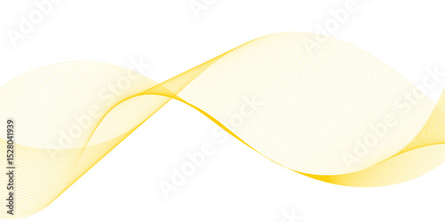 Golden and white wavy curve line with digital future technology concept background. Line art striped graphic template, banner background. Vector illustration.	