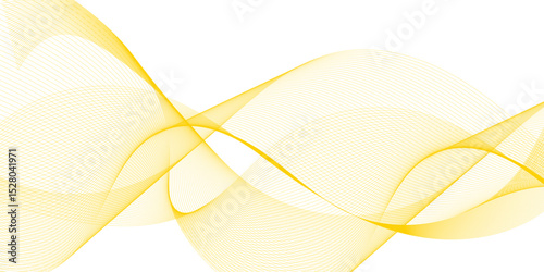 Golden and white wavy curve line with digital future technology concept background. Line art striped graphic template, banner background. Vector illustration.	