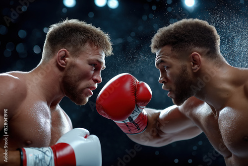 Two boxers in intense fight
