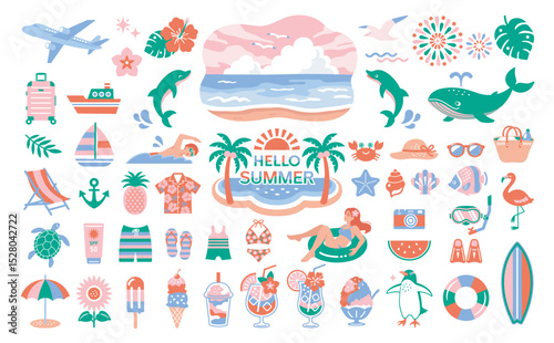 Summer Vacation and Beach Icon Set