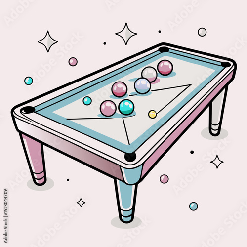 Cartoon billiard table with colorful balls on a playful background  