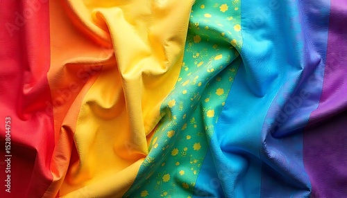  Rainbow cloth texture background Colorful fabric, creating a cheerful and lively atmosphere, Vibrant fabric drapes in rainbow of colors, created with generative ai