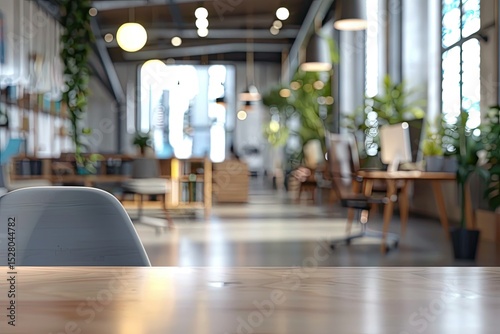 Detailed Color Picture of Creatively Designed Modern Openspace Office Interior with Blurred Focus
