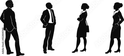 Silhouettes of four business professionals standing in a row