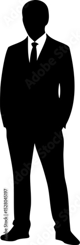 Silhouette of a man in a suit, standing with hands in pockets