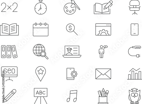 Versatile Line Icons Pack Business, Education, and Web Design Elements - 270.eps Compatible
