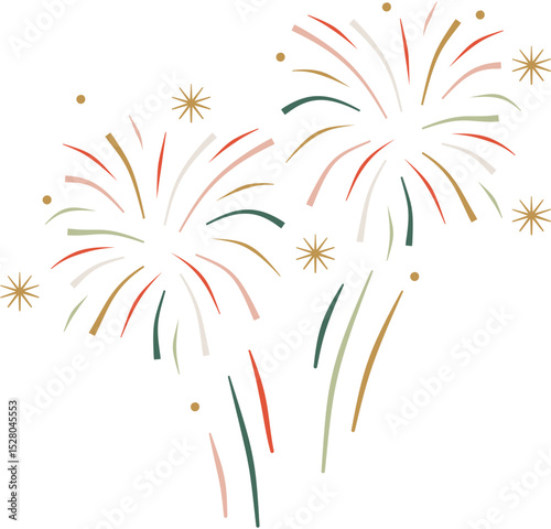 Gold and Colorful Fireworks Vector Illustration