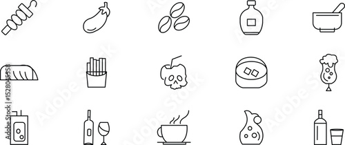 Collection of Food and Drink Line Icons  Restaurant Menu, Beverage, and Culinary Graphics for Website or App Design