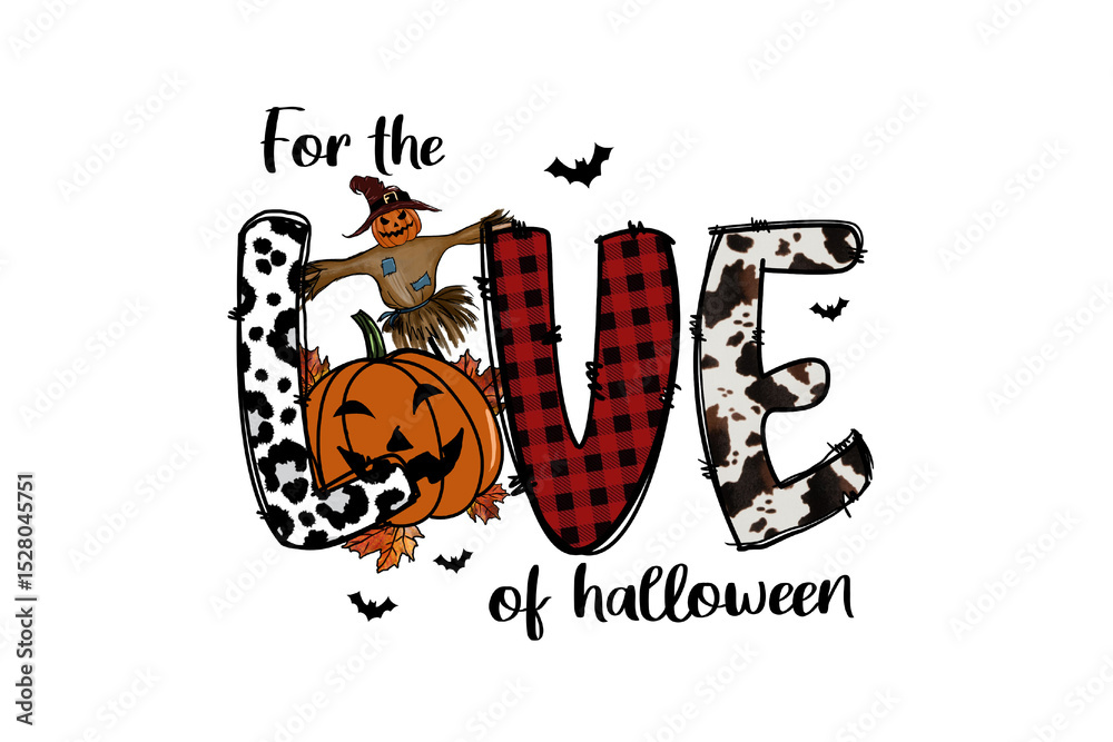 Obraz premium For the LOVE of Halloween – Plaid Lettering with Witch Elements Sublimation Design