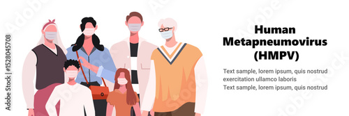 Human metapneumovirus (HMPV). Family wearing protective Medical mask for prevent virus and Air PollutionVector illustration. Not AI generated