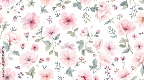 Beautiful vector seamless floral pattern with watercolor hand drawn gentle summer flowers