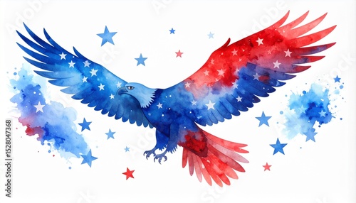 Watercolor Eagle with Stars Concept. Vibrant eagle illustration with stars and stripes design.