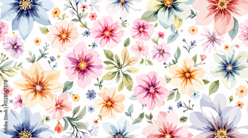 Beautiful vector seamless floral pattern with watercolor hand drawn gentle summer flowers