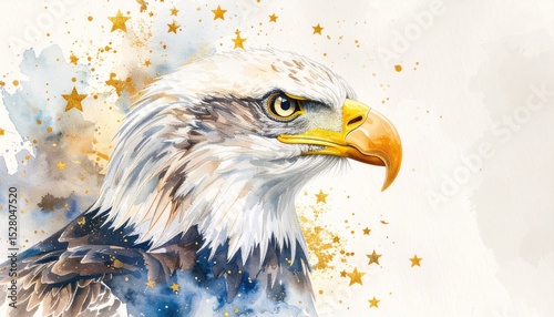 Watercolor Eagle with Stars Concept. Eagle illustration with stars in a watercolor style.