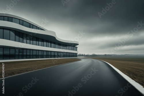 pixel perfect image of empty road near modern building exterior