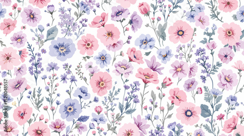 Beautiful vector seamless floral pattern with watercolor hand drawn gentle summer flowers