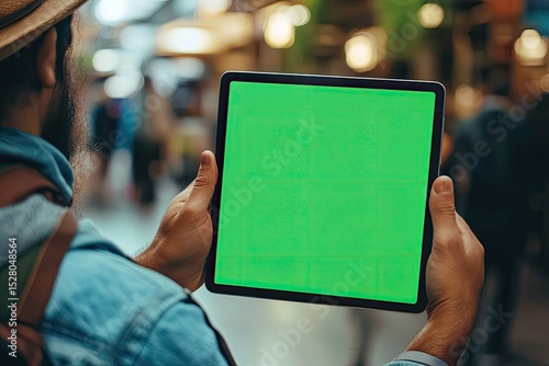 Ultra Hd Visual of Traveller Shows Greenscreen on Tablet