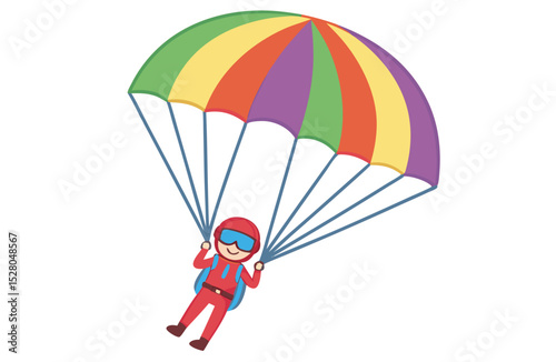 Skydiver with Rainbow Parachute – Flat Vector Adventure Clipart