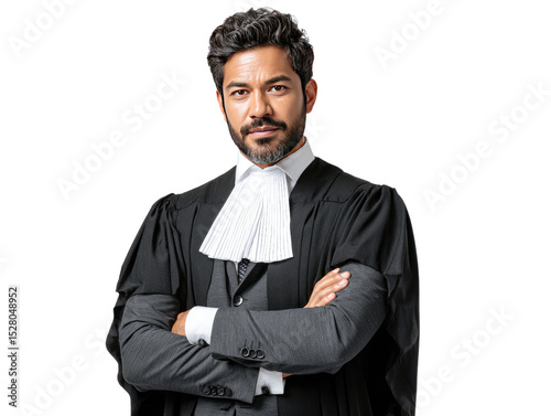 Lawyer in Court Garb: A composed and confident lawyer, attired in traditional court garments, stands with crossed arms, embodying the principles of justice, law and expertise.