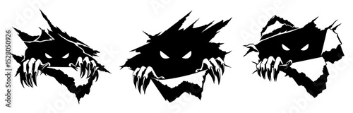 monster tearing through wall vector set