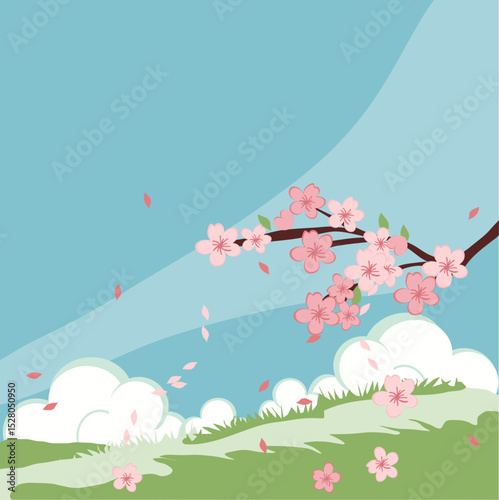 spring landscape with sheep