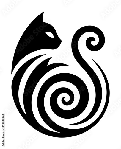 minimalist spiral cat logo design