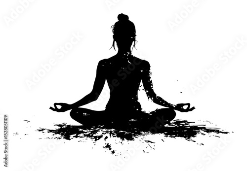 woman meditating silhouette with grunge effect