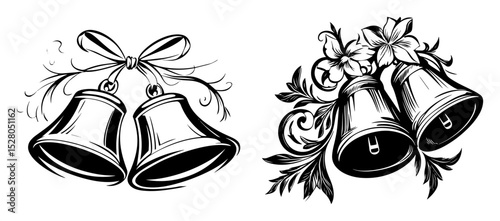 decorative wedding bells with floral ornament