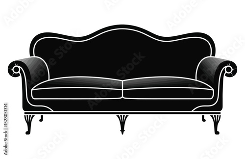 Modern Black Sofa Silhouette – High-Resolution Vector Art

