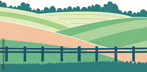 Rolling Hills and Farm Landscape Vector Illustration in Flat Style